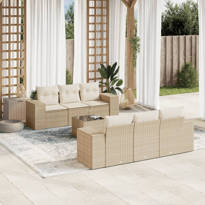 sofasæt til haven 7 dele med hynder polyrattan beige