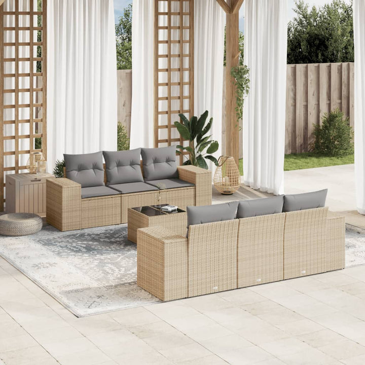 sofasæt til haven 7 dele med hynder polyrattan beige