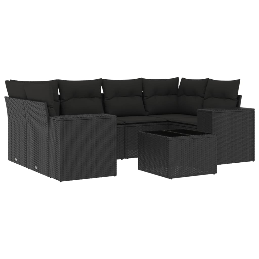 sofasæt til haven 7 dele med hynder polyrattan sort