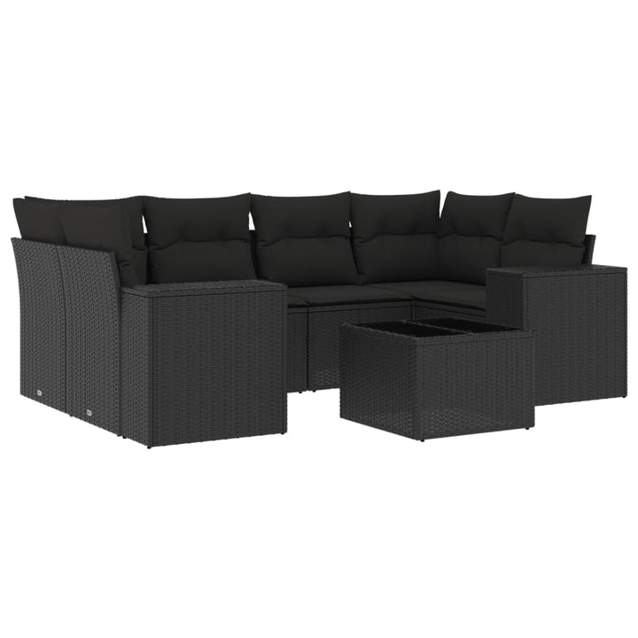 sofasæt til haven 7 dele med hynder polyrattan sort