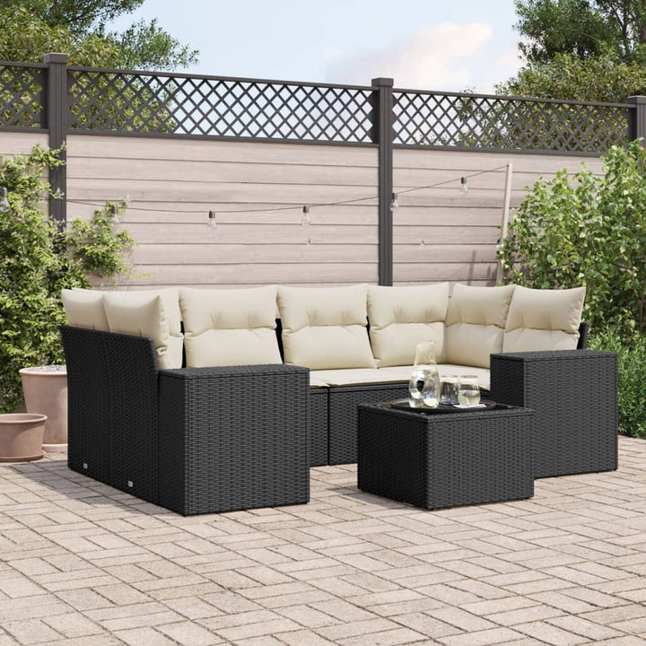 sofasæt til haven 7 dele med hynder polyrattan sort