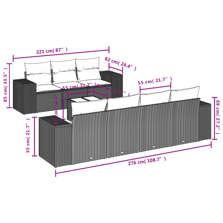 sofasæt til haven 8 dele med hynder polyrattan beige
