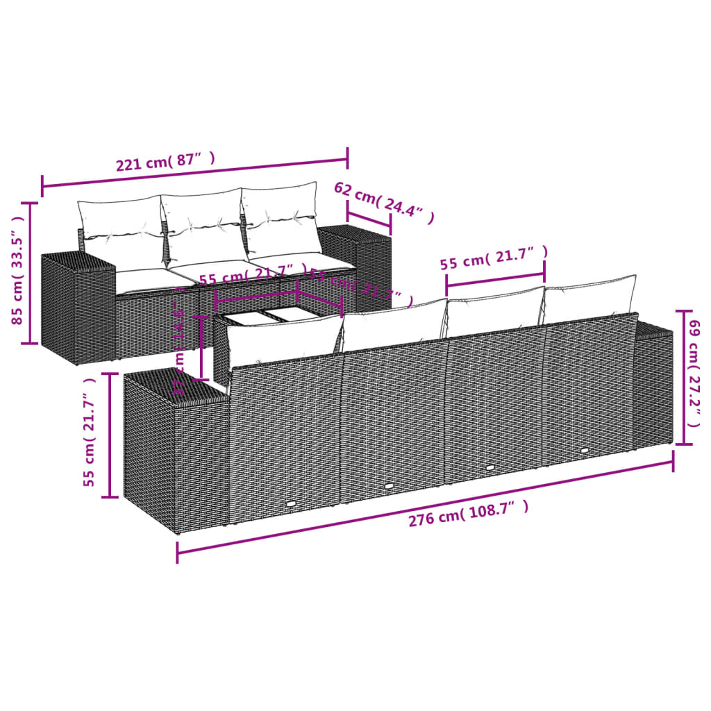 sofasæt til haven 8 dele med hynder polyrattan beige