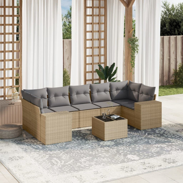 sofasæt til haven 8 dele med hynder polyrattan beige