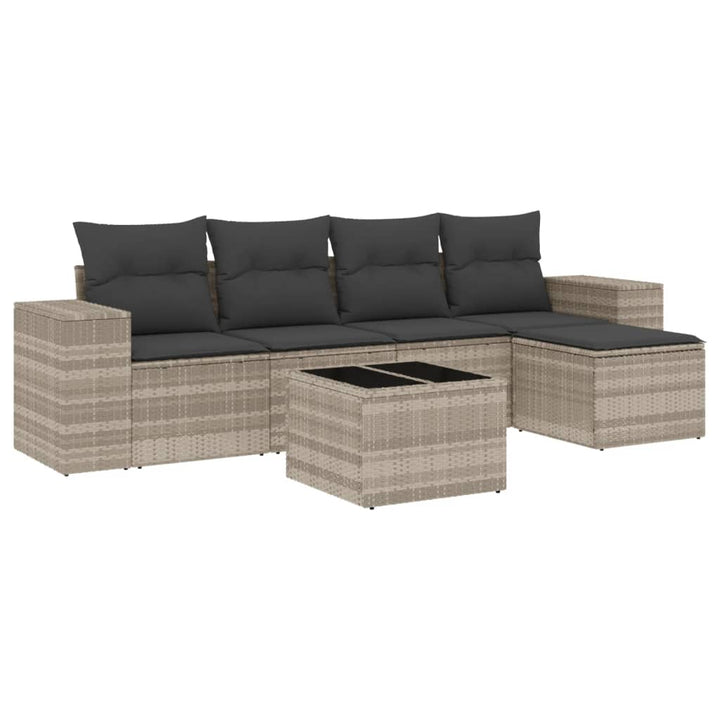 sofasæt til haven 6 dele med hynder polyrattan lysegrå