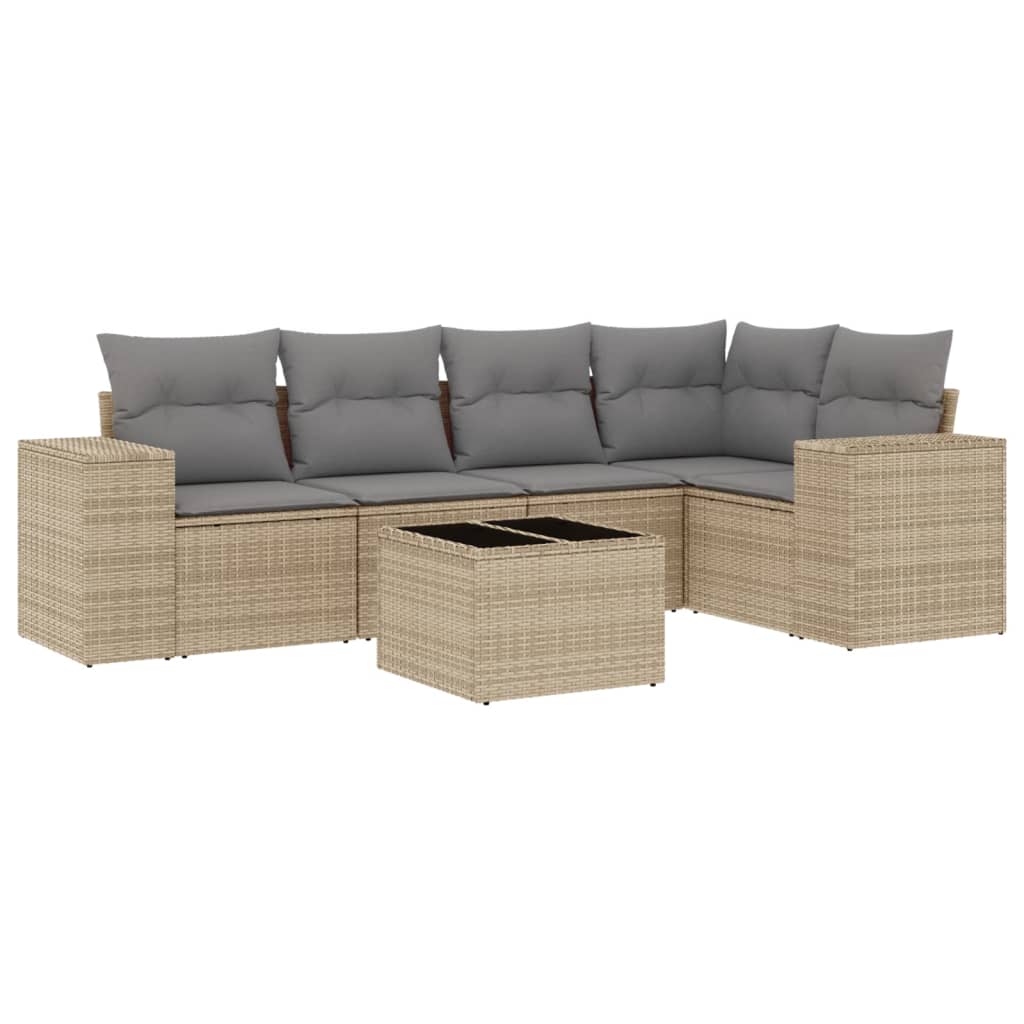 sofasæt til haven 6 dele med hynder polyrattan beige