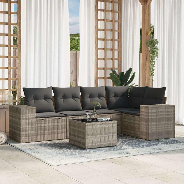 sofasæt til haven 6 dele med hynder polyrattan lysegrå
