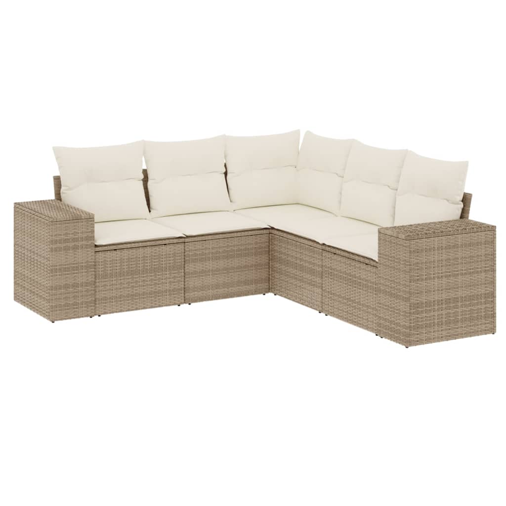sofasæt til haven 5 dele med hynder polyrattan beige