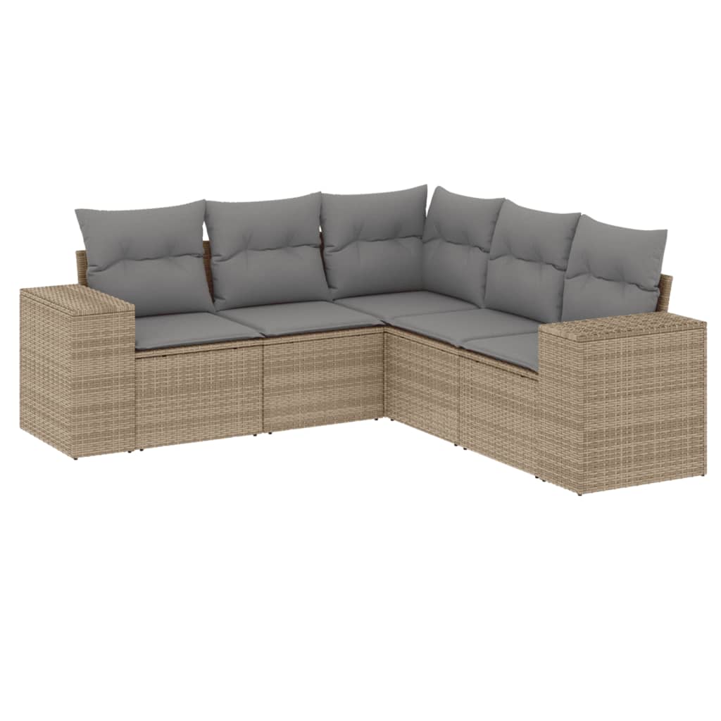 sofasæt til haven 5 dele med hynder polyrattan beige