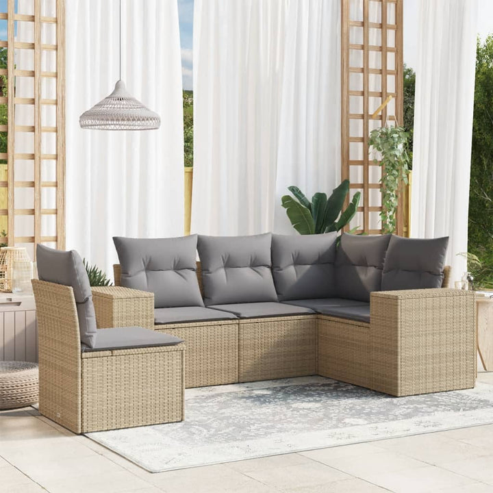 sofasæt til haven 5 dele med hynder polyrattan beige