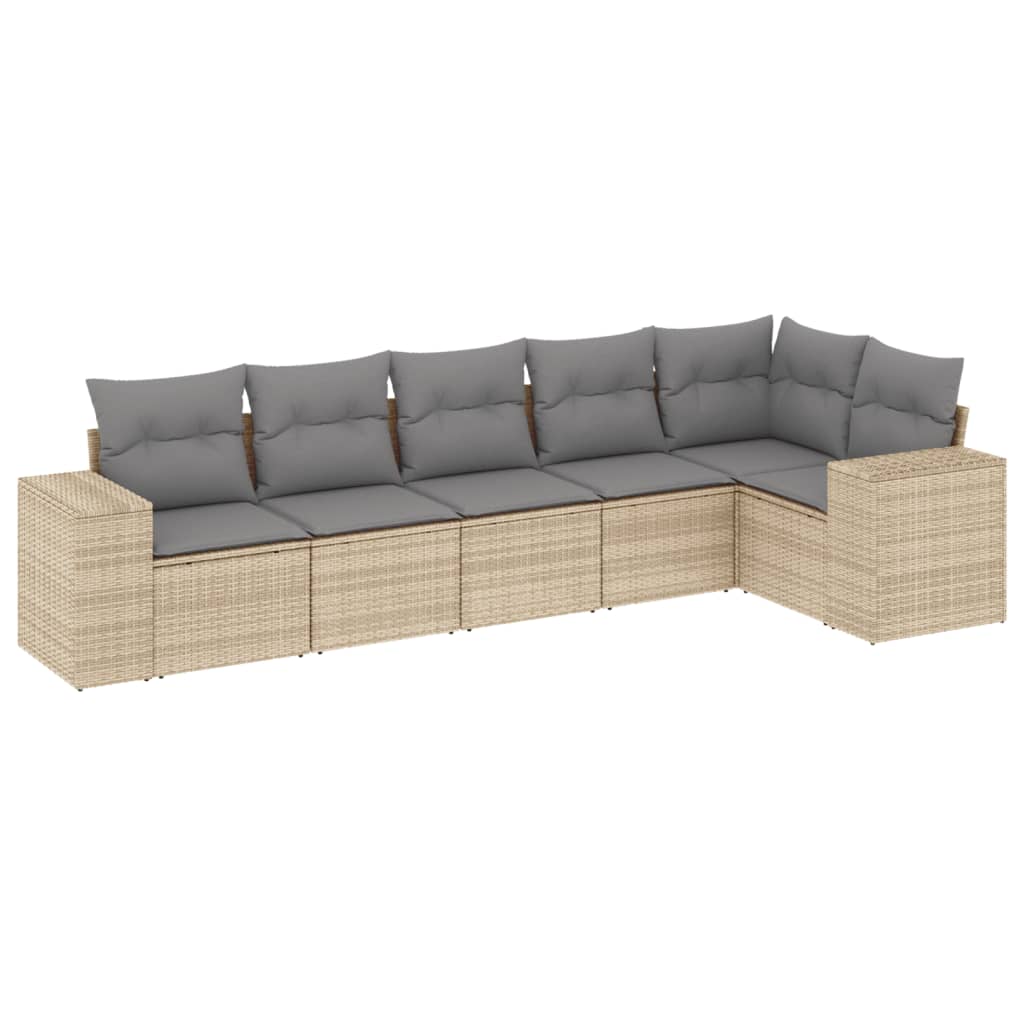 sofasæt til haven 6 dele med hynder polyrattan beige