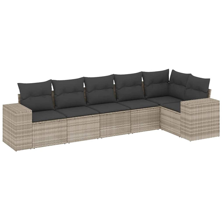 sofasæt til haven 6 dele med hynder polyrattan lysegrå