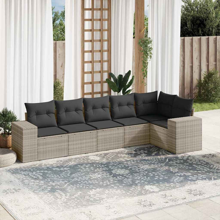 sofasæt til haven 6 dele med hynder polyrattan lysegrå
