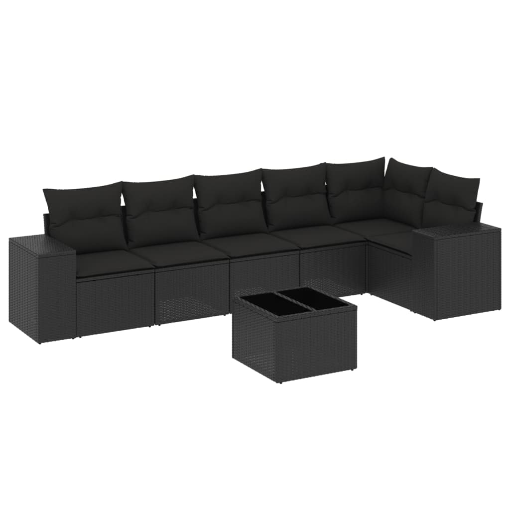 sofasæt til haven 7 dele med hynder polyrattan sort