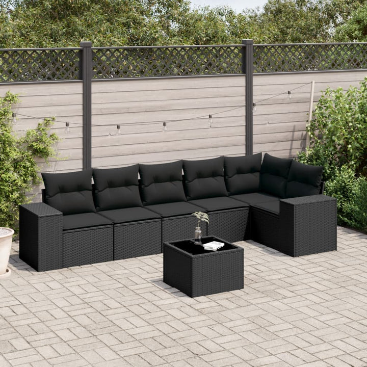 sofasæt til haven 7 dele med hynder polyrattan sort