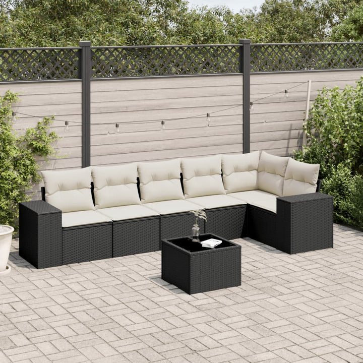 sofasæt til haven 7 dele med hynder polyrattan sort