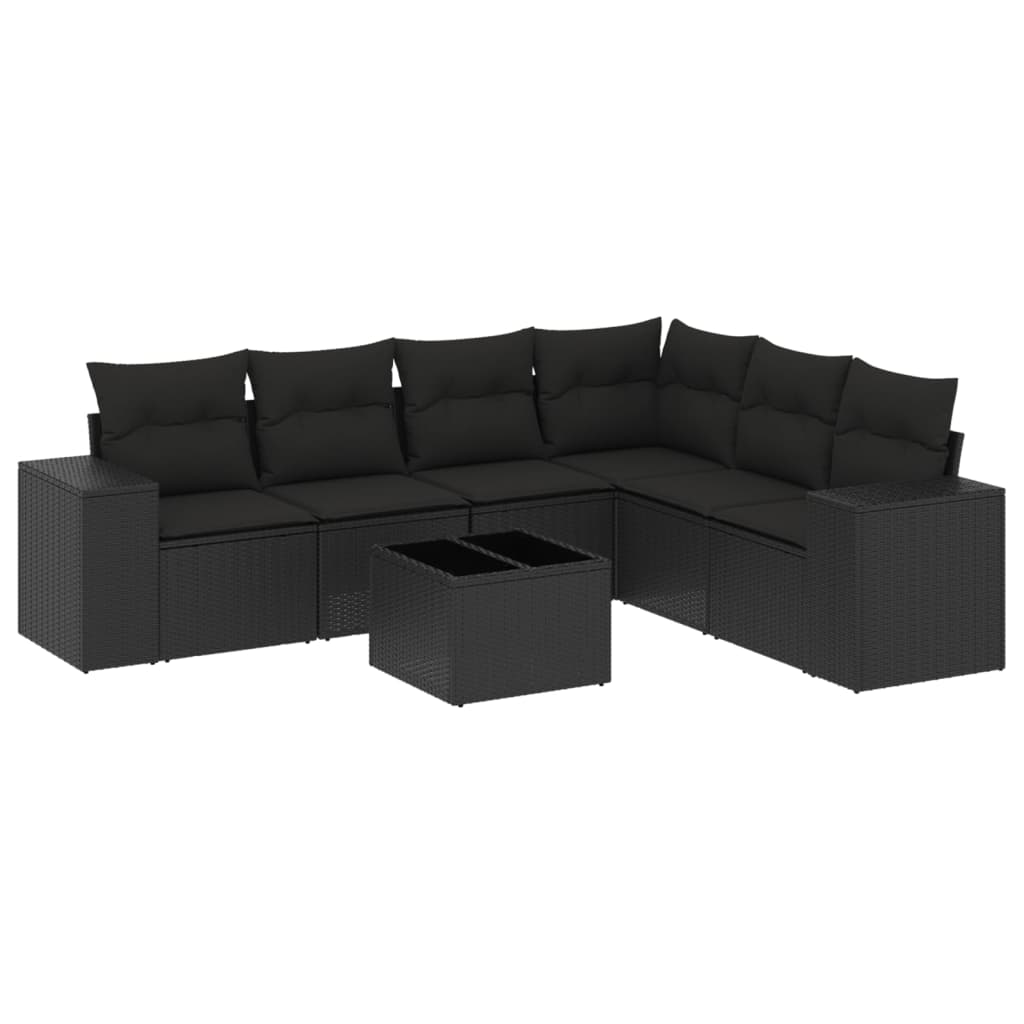 sofasæt til haven 7 dele med hynder polyrattan sort