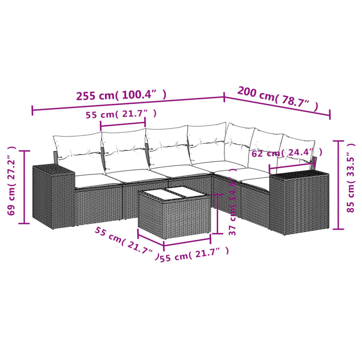 sofasæt til haven 7 dele med hynder polyrattan sort