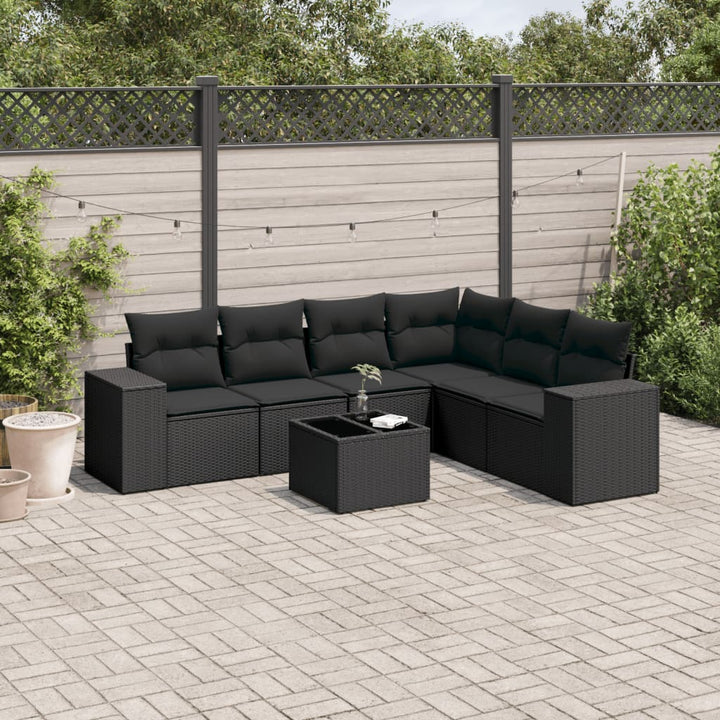 sofasæt til haven 7 dele med hynder polyrattan sort