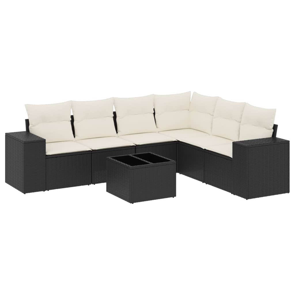 sofasæt til haven 7 dele med hynder polyrattan sort