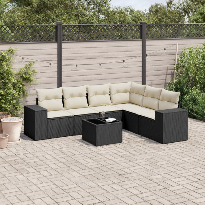 sofasæt til haven 7 dele med hynder polyrattan sort