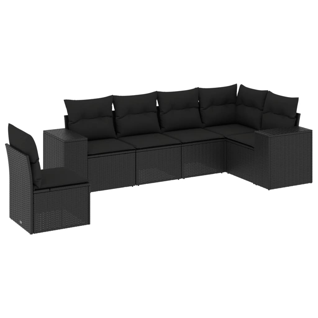 sofasæt til haven 6 dele med hynder polyrattan sort