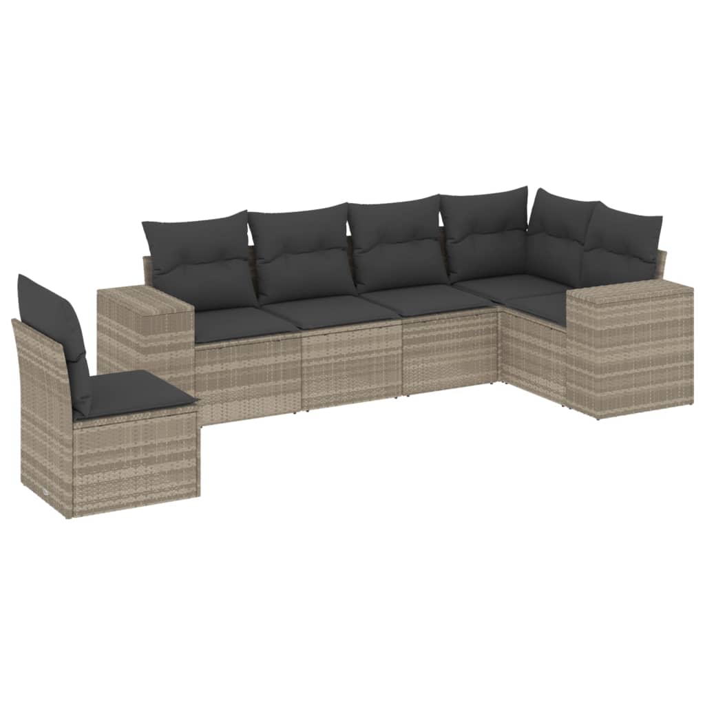 sofasæt til haven 6 dele med hynder polyrattan lysegrå