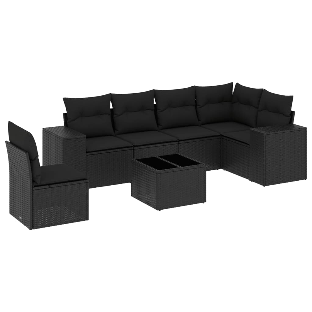 sofasæt til haven 7 dele med hynder polyrattan sort