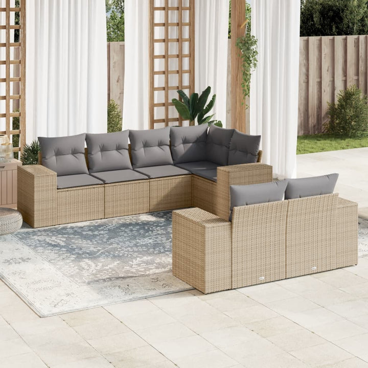 sofasæt til haven 7 dele med hynder polyrattan beige