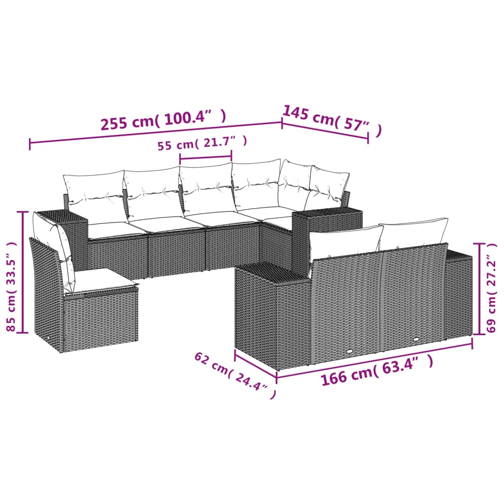 sofasæt til haven 8 dele med hynder polyrattan beige
