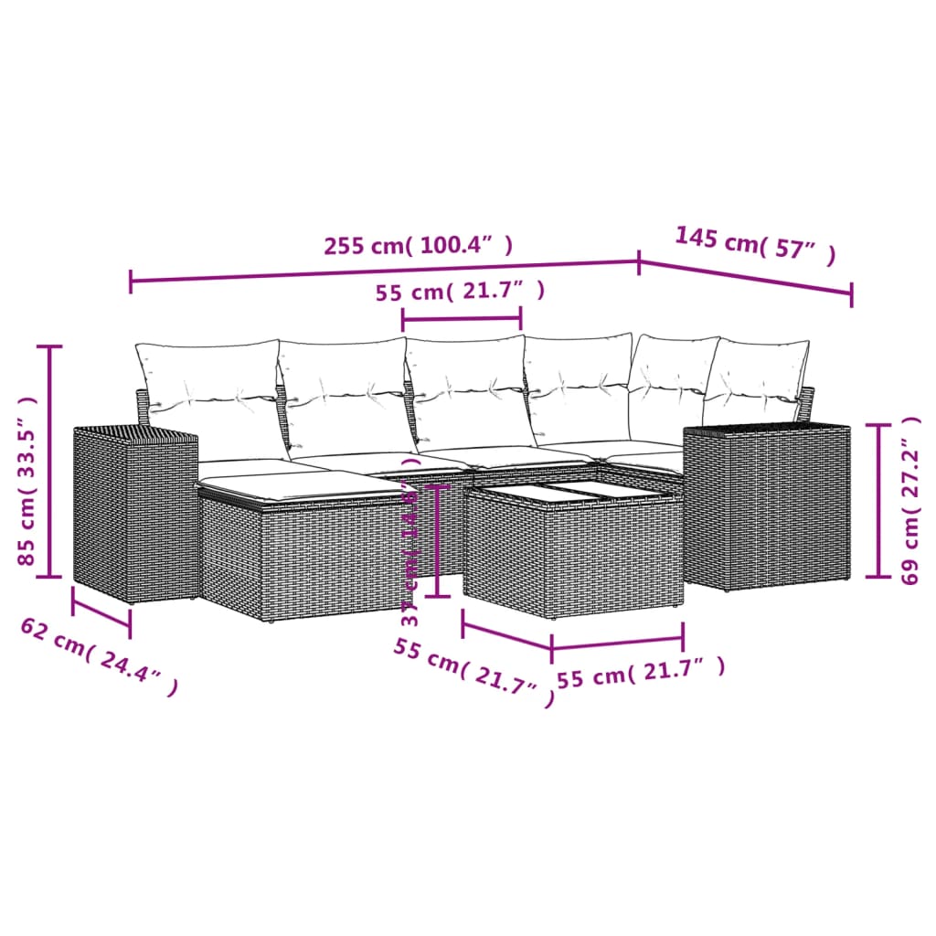 sofasæt til haven 7 dele med hynder polyrattan sort