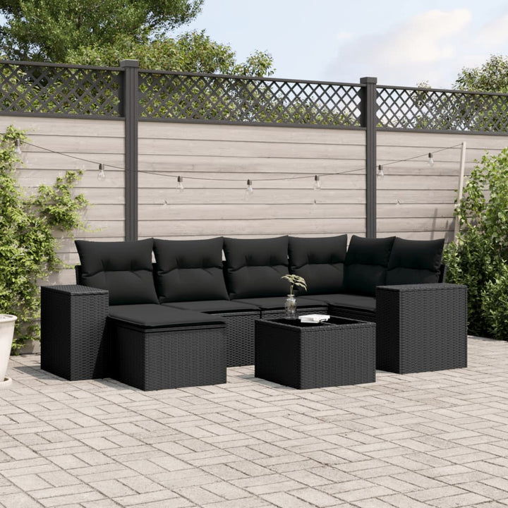 sofasæt til haven 7 dele med hynder polyrattan sort