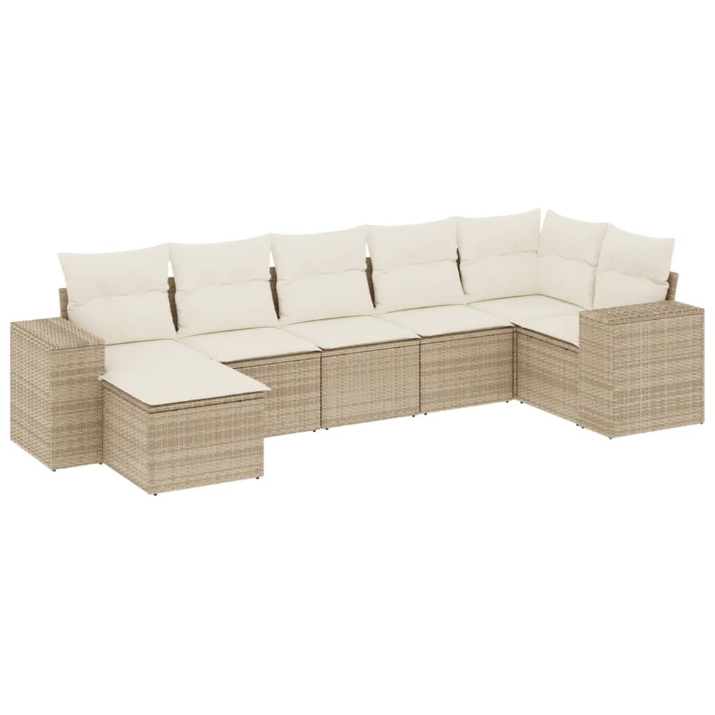 sofasæt til haven 7 dele med hynder polyrattan beige