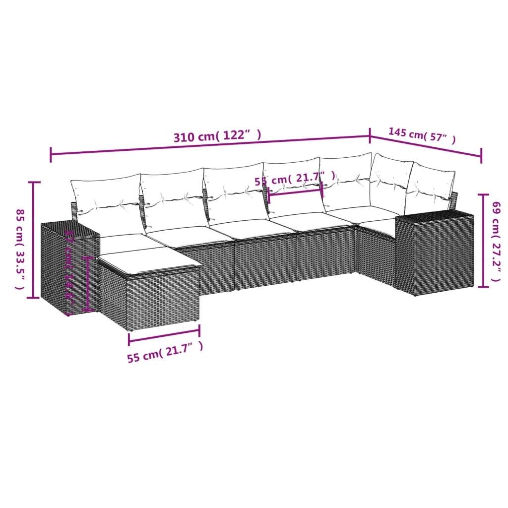 sofasæt til haven 7 dele med hynder polyrattan beige
