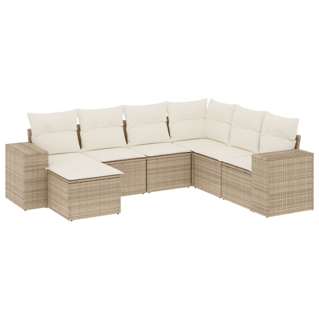 sofasæt til haven 7 dele med hynder polyrattan beige