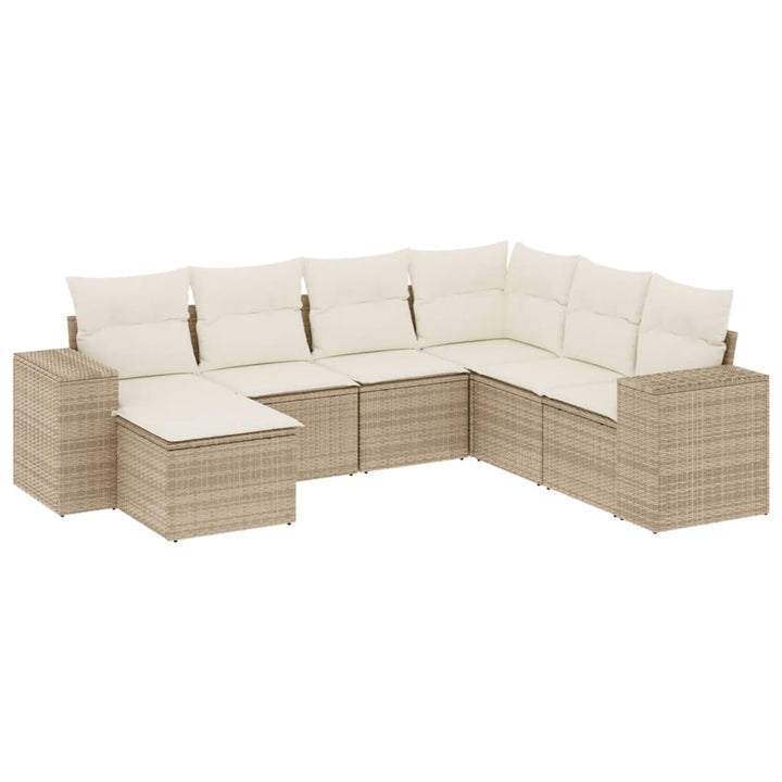 sofasæt til haven 7 dele med hynder polyrattan beige