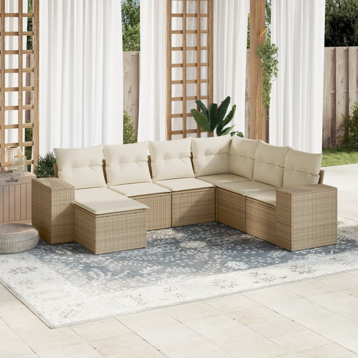 sofasæt til haven 7 dele med hynder polyrattan beige
