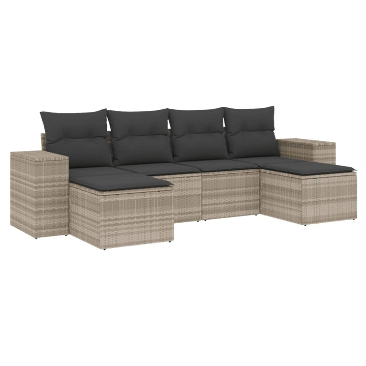 sofasæt til haven 6 dele med hynder polyrattan lysegrå