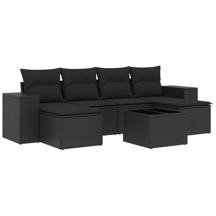 sofasæt til haven 7 dele med hynder polyrattan sort