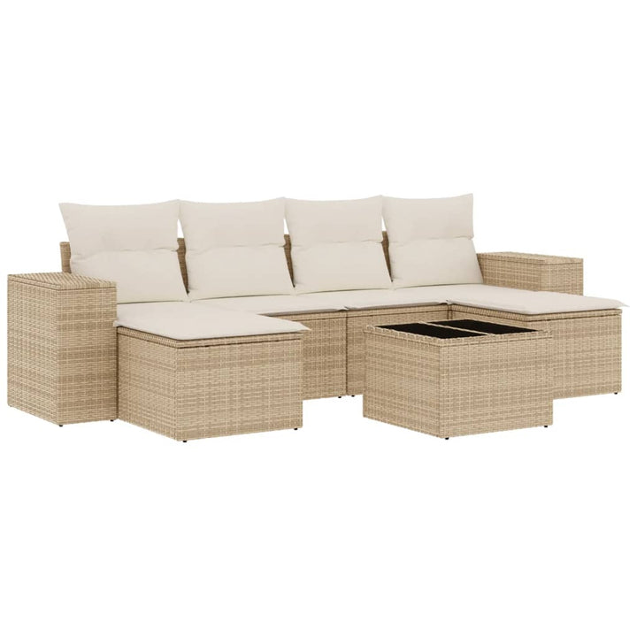 sofasæt til haven 7 dele med hynder polyrattan beige