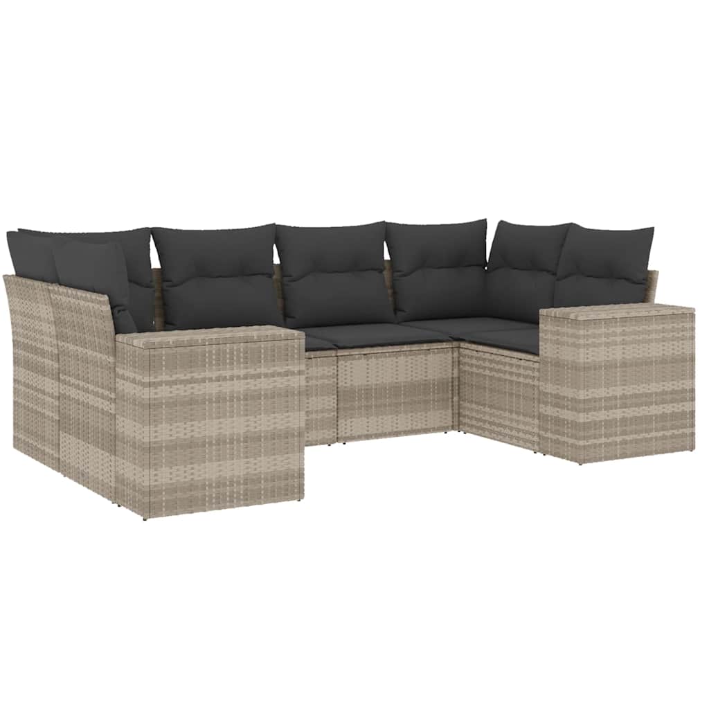 sofasæt til haven 6 dele med hynder polyrattan lysegrå