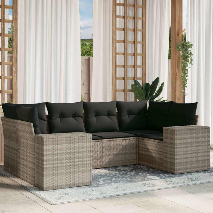 sofasæt til haven 6 dele med hynder polyrattan lysegrå
