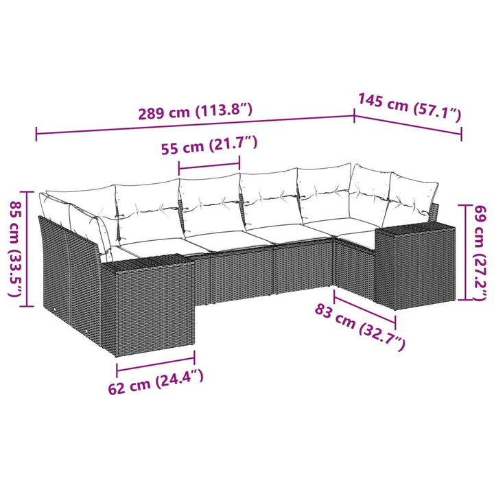 sofasæt til haven 7 dele med hynder polyrattan beige