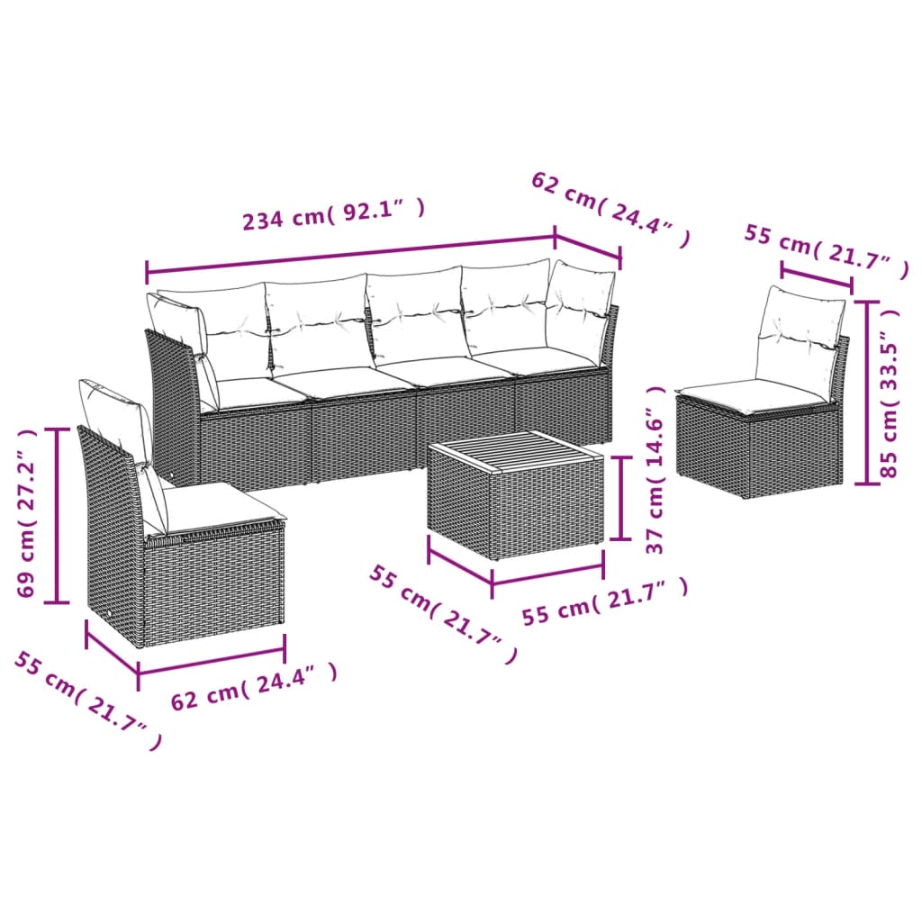 sofasæt til haven 7 dele med hynder polyrattan beige