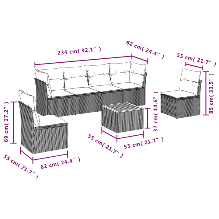 sofasæt til haven 7 dele med hynder polyrattan beige