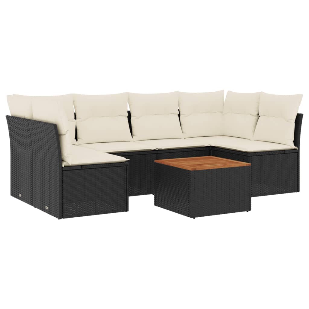 sofasæt til haven 7 dele med hynder polyrattan sort
