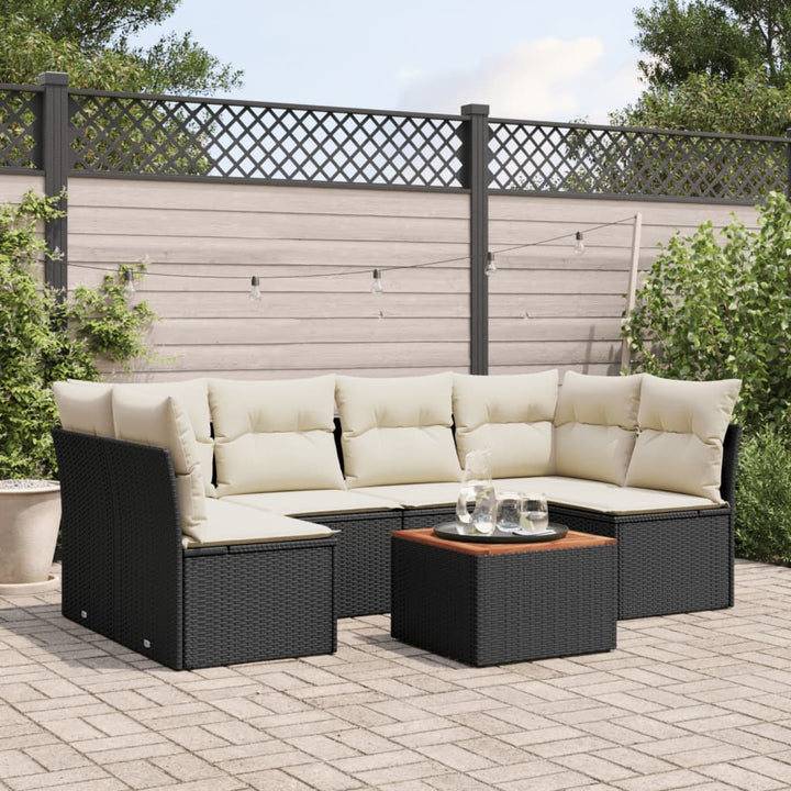 sofasæt til haven 7 dele med hynder polyrattan sort