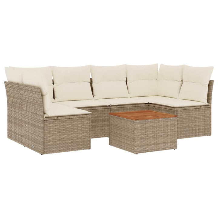 sofasæt til haven 7 dele med hynder polyrattan beige