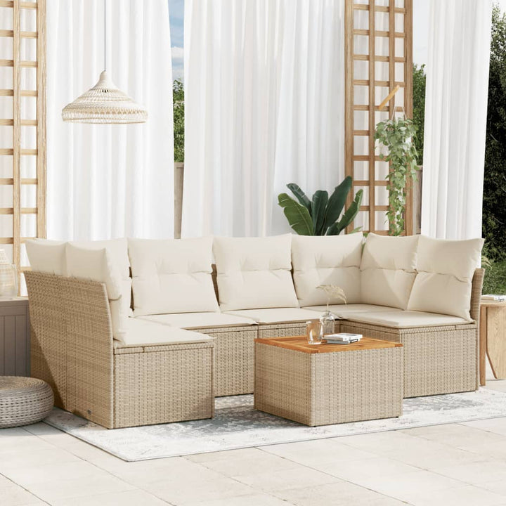 sofasæt til haven 7 dele med hynder polyrattan beige