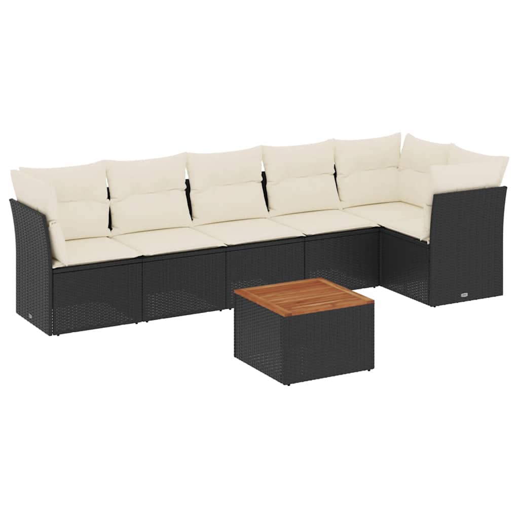 sofasæt til haven 7 dele med hynder polyrattan sort